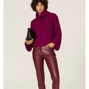 Women's Cropped Turtleneck Sweater in Magenta